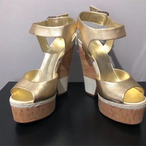 Giuseppe Zanotti -Gold/White/Cork Wedges